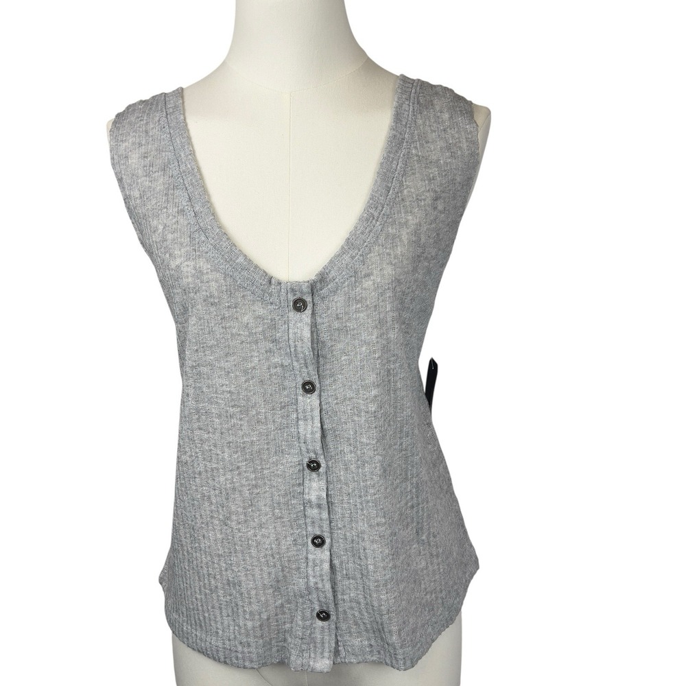Melrose and Market Lounge Tank XL Gray Sleeveless V- Neck Button Front‎ Soft Rib